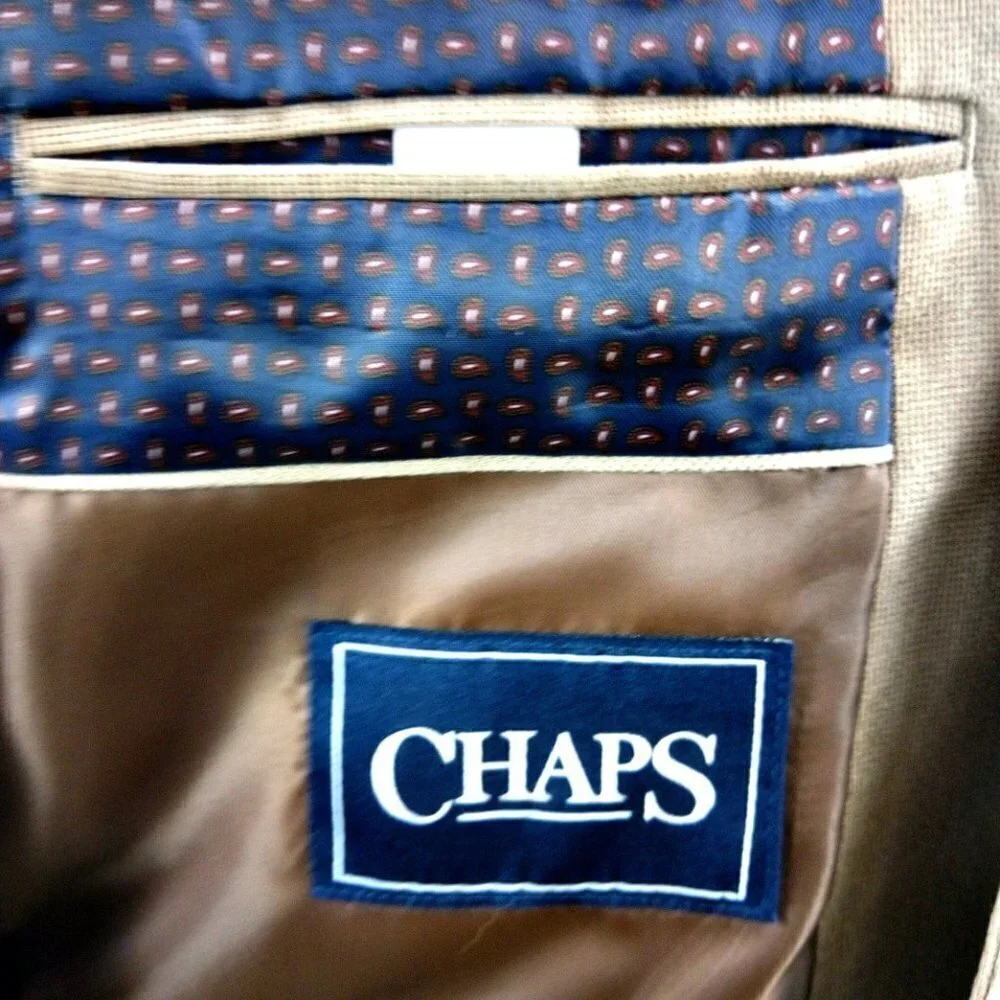 Chaps 44R 2 Button Tan Beige Birdseye Suit Blazer Sports Coat